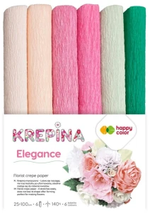 Krepina marszczona 25x100cm, MIX Elegance - 6-kol., 6 rolek, Happy Color