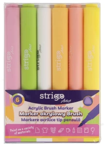Marker akrylowy z końcówką brush w trókątnej obudowie 6-kol.,Zestaw 3, Strigo