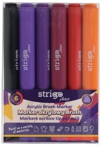 Marker akrylowy z końcówką brush w trókątnej obudowie 6-kol.,Zestaw 7, Strigo