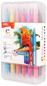 Flamastry dwustronne 12-kol. Color Emotion, Deli