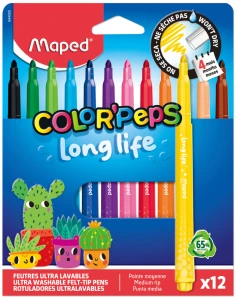 Flamastry 12-kol. niewysychające Long Life, Maped
