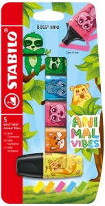 Zakreślacze Boss mini 5-kol. Animal vibes, Stabilo