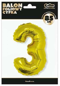 Balon foliowy "Cyfra 3", złota, 92 cm, GoDan