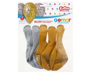 Balony kolorowe z nadrukiem Happy New Year 6 sztuk Premium Godan