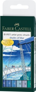 Pisaki artystyczne Faber-Castell Brush Pen Odcienie błękitu 6 sztuk pędzelkowe PITT