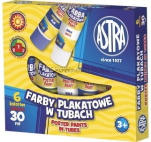 Farby plakatowe w tubach Astra 6 kolorów x 30 ml