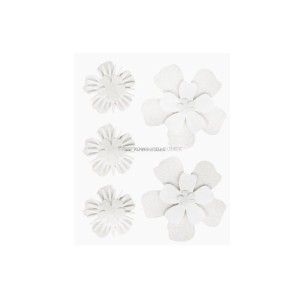 Papierowe kwiaty 5szt białe brokatowe