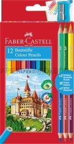 Kredki ołówkowe Faber-Castell 12 kolorów + 3 kredki dwustronne Zamek