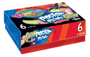 Farby szkolne plakatowe świecące w ciemności 6 kolorów x 20 ml, Colorino