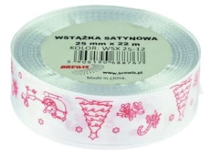 Wstążka satynowa Boże Narodzenie biała 25 mm, Brewis