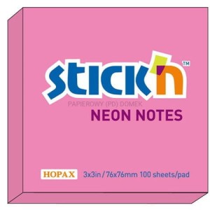 Karteczki samoprzylepne notes 76x76 mm różowe neon, Stick'n