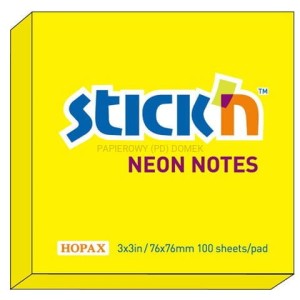 Karteczki samoprzylepne notes 76x76 mm żółty neon, Stick'n