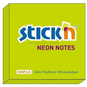 Karteczki samoprzylepne notes 76x76 mm zielony neon, Stick'n