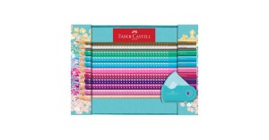 Kredki ołówkowe trójkątne Faber-Castell Sparkle 20 kolorów w metalowej kasecie z temperówką
