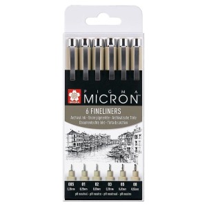 Cienkopisy Sakura Micron Pigma 6 sztuk 005-01-02-03-05-08