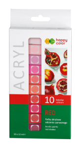 Zestaw Farb akrylowych 10 kolorów x 12 ml odcienie czerwonego Happy Color