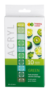 Zestaw Farb akrylowych 10 kolorów x 12 ml odcienie zielonego Happy Color