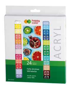 Komplet farb akrylowych 24 kolory x 12 ml. Happy Color