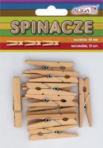 Spinacze klamerki naturalne drewniane 48mm 12szt Aliga