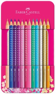 Kredki ołówkowe trójkątne Faber-Castell Sparkle 12 kolorów w metalowej kasecie 