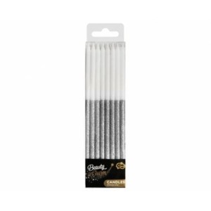Świeczki urodzinowe brokatowe srebrne 16 sztuk 14.5x0.6cm GoDan