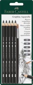 Ołówki akwarelowe Faber-Castell op. 5 sztuk HB, 2B, 4B, 6B, 8B + pędzelek