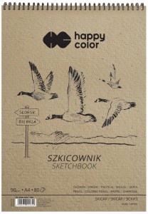 Szkicownik na spirali A4 80 kartek biały 90g Ptaki, Happy Color