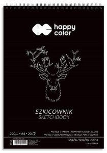 Szkicownik na spirali czarny A4 20ark. 220g, Happy Color
