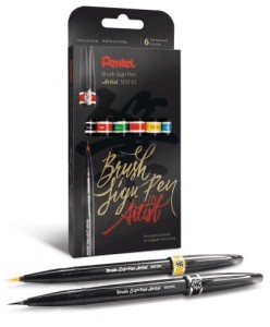Pisaki artystyczne pędzelkowe Pentel do kaligrafii 6 kolorów Sing Brush Pen