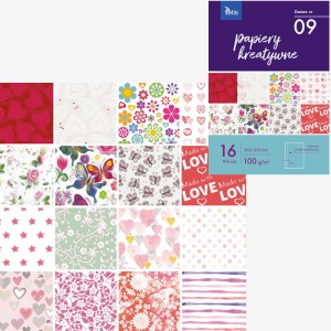 Papiery kreatywne 16 ark. 100 g/m2 zeszyt nr 09 KB030-09, Tetis