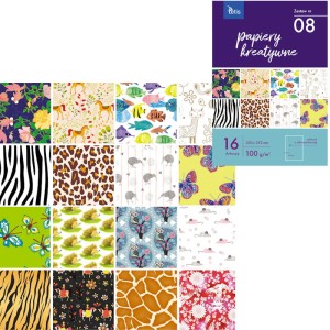 Papiery kreatywne 16 ark. 100 g/m2 zeszyt nr 08 KB030-08, Tetis
