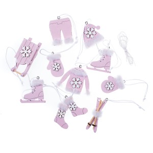 Dekoracje drewniane Zimowe motywy zawieszki różowe 12 sztuk, Dp Craft