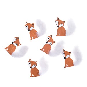 Drewniane liski z futerkiem - samoprzylepne 6szt, Dp Craft